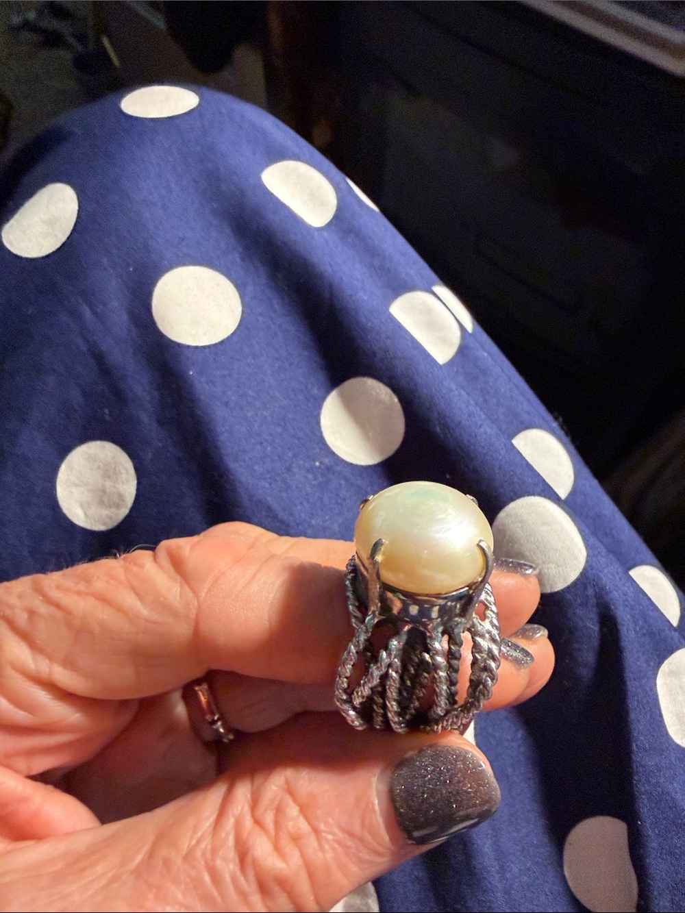 Sterling Silver Pearl Statement Ring - White Pearl